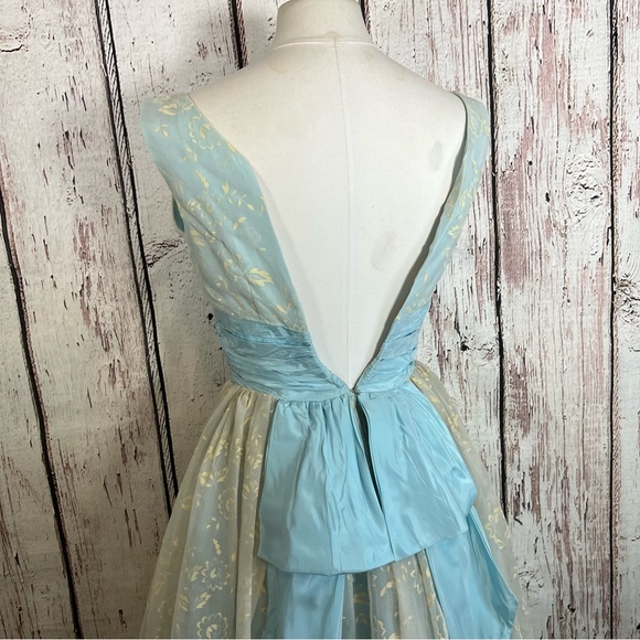 🎉HP🎉 Vintage 50s Cocktail Hostess Party Floral Dress Flocked Lace Chiffon SZ S - Picture 5 of 17